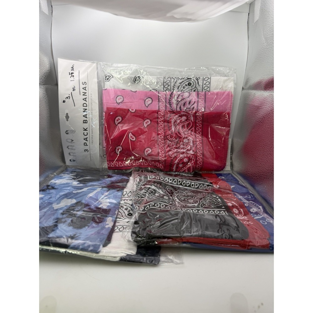 Lot of 9 Bandanas Paisley Camo Black Pink White Cotton Handkerchiefs